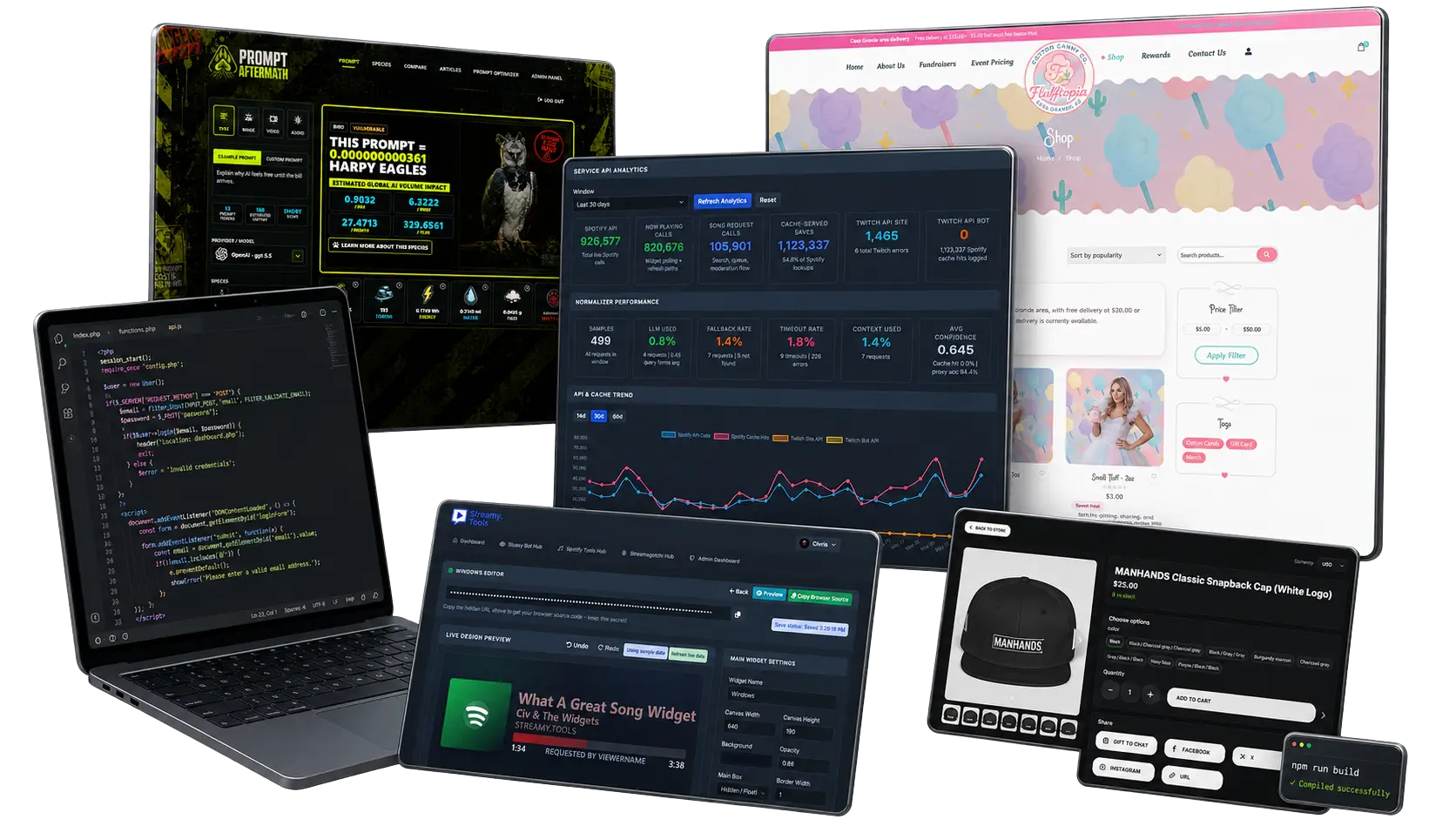 Cascade of project browser windows and dashboards